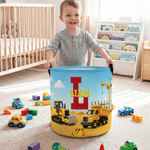 Panier de rangement personnalisé sur le thème des véhicules de construction avec nom et initiales Décoration de chambre Cadeau d'anniversaire pour garçons filles