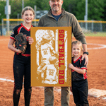 Personalised Stars Stripes Softball Dad Canvas Poster Flameless Painting Framed Painting with 1-4 Names and Numbers Father's Day Game Day Gift for Dad