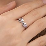 Personalised Infinity Symbol Paw Print Sterling Silver Ring with Text and Heart Birthstone Pet Loss Sympathy Memorial Gift for Pet Owner Lover
