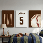 Personalized Multicolor Ball Sports 3-Piece Canvas Prints with Name and Number Bedroom Decor Ship from USA Birthday Gift for Teenager