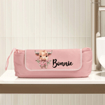 Personalised Cute Highland Cow Birth Flower Hair Tools Travel Bag with Name Travel Birthday Gift for Women Girls