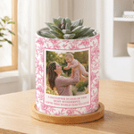 Personalisierte Vintage Floral Foto Keramik Pflanzentopf mit Text und Bambus Tablett täglichen Gebrauch Geburtstag Geschenk für Mama Oma