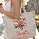 Personalizado Nacimiento Flor Gran Capacidad Bolsa de pana con nombre Uso diario Desplazamientos Cumpleaños Regalo para mujer Trabajador de oficina