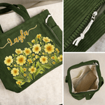 Personalisierte Geburt Blume große Kapazität Cord Tote Tasche mit Namen täglichen Gebrauch Geburtstag Muttertag Geschenk für Mama Frau Besties