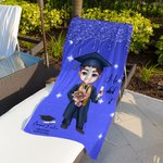 Personalisierte Grad Cap Cartoon Graduate Oversized Quick Dry Strandtuch mit Namen Beach Pool Party Graduation Keepsake Geschenk für Männer Frauen