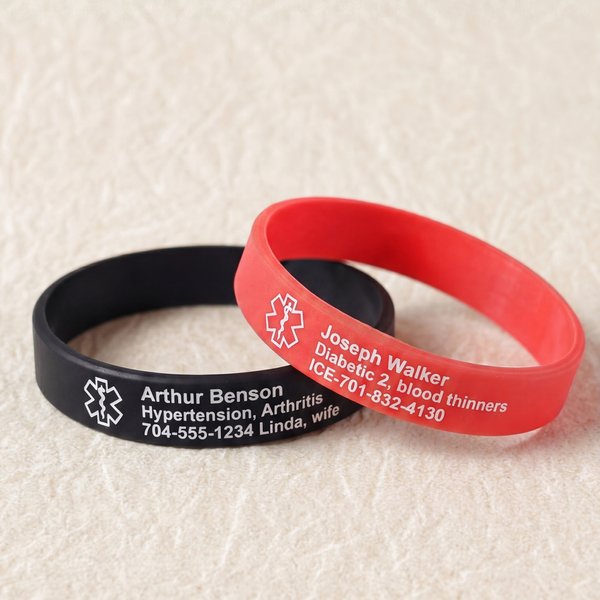 Personalised Multicolour Silicone Emergency Medical Alert ID Band Bracelet with Engraved Text Birthday Gift for Diabetes Allergy Epilepsy Autism