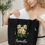 Personalizado Nacimiento Flor Gran Capacidad Bolsa de pana con nombre Uso diario Desplazamientos Cumpleaños Regalo para mujer Trabajador de oficina