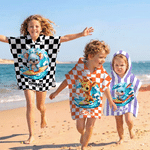 Personalised Cartoon Surfing Animals Quick-Dry Hooded Beach Towel with Name Beach Vacation Pool Party Birthday Gift for Kids Boys Girls