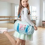Personalised Cartoon Ballerina Initial Birth Flower Seersucker Duffle Bag with Name Travel Essential Game Day Birthday Gift for Ballet Dancers