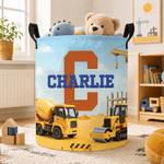 Panier de rangement personnalisé sur le thème des véhicules de construction avec nom et initiales Décoration de chambre Cadeau d'anniversaire pour garçons filles