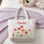 Personalisierte Geburt Blume große Kapazität Cord Tote Tasche mit Namen täglichen Gebrauch Geburtstag Muttertag Geschenk für Mama Frau Besties