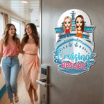 Personalized Cartoon Besties Character Cruise Ship Fridge Magnet with Name Home Decor Summer Travel Birthday Gift for Besties Friends