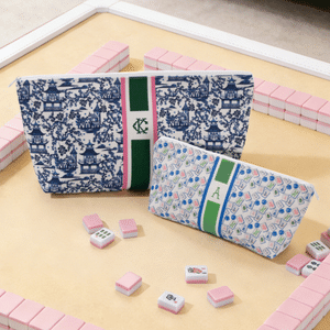 Personalised Chinoiserie Monogram Mahjong Tile Pouch Large Capacity Makeup Bag with Initials Travel Birthday Anniversary Gift for Mahjong Lovers