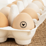 Sello de madera personalizado para huevos de gallina con texto del año y caja de regalo Regalo de cumpleaños de uso diario para el dueño de una granja