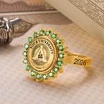 Personalized Engraved School Badge Family Crest Signet Ring with Birthstone Graduation Gift for Graduates Family