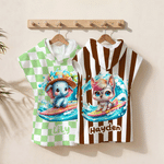 Personalised Cartoon Surfing Animals Quick-Dry Hooded Beach Towel with Name Beach Vacation Pool Party Birthday Gift for Kids Boys Girls