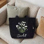 Personalized Birth Flower Large Capacity Corduroy Tote Bag with Name Travel Essential Birthday Anniversary Gift for Woman Besties