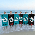 Personalised Soccer Player Silhouette Quick Dry Oversized Beach Towel with Name and Number Beach Party Summer Holiday Gift for Soccer Lovers