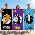 Personalised Basketball Player Silhouette Quick Dry Oversized Beach Towel with Name and Number Beach Party Summer Holiday Gift for Basketball Lover