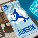 Personalised Soccer Player Silhouette Quick Dry Oversized Beach Towel with Name and Number Beach Party Summer Holiday Gift for Soccer Lovers