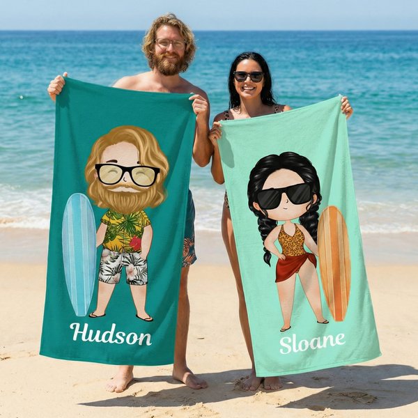 Gepersonaliseerde Cartoon Character Quick Dry Zachte Oversized Strandhanddoek met Naam Zomervakantie Strandfeest Verjaardagscadeau voor Familie Vrienden