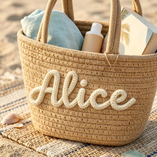 Bolso personalizado de cuerda de algodón tejido multicolor con nombre Uso diario Regalo de cumpleaños para niños Mejores amigos
