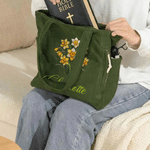 Personalizado Nacimiento Flor Gran Capacidad Bolsa de pana con nombre Uso diario Desplazamientos Cumpleaños Regalo para mujer Trabajador de oficina