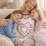 Personalised Watercolor Double Heart Birth Flowers Lounge Pyjamas with Names and Pockets Daily Wear Birthday Mother's Day Gift for Grandma Mom