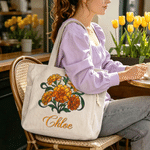 Personalizado Nacimiento Flor Gran Capacidad Bolsa de pana con nombre Uso diario Desplazamientos Cumpleaños Regalo para mujer Trabajador de oficina