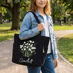 Personalized Birth Flower Large Capacity Corduroy Tote Bag with Name Travel Essential Birthday Anniversary Gift for Woman Besties