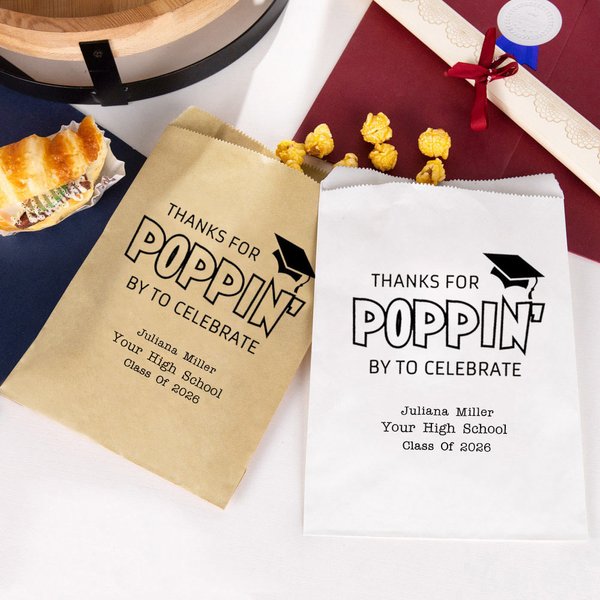 Personalized Thanks for Poppin Food-Grade Popcorn Biscuit Bags with Name Set of 20 Graduation Party Favors for Class of 2026 Graduates Seniors