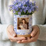 Personlig vintage blomsterfoto keramisk plantepotte med tekst og bambusbrett Daglig bruk Bursdagsgave til mor bestemor