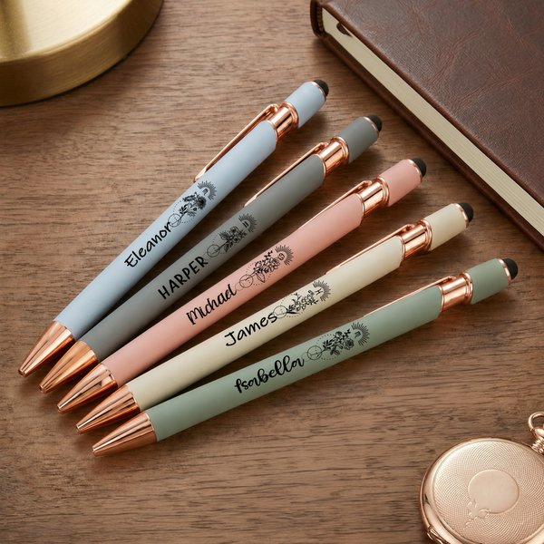 Personalised Birth Flower Zodiac Design Retractable Ballpoint Pen with Name Touch Control Design Daily Use Birthday Gift for Student Friend Teacher