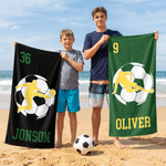 Personalised Soccer Player Silhouette Quick Dry Oversized Beach Towel with Name and Number Beach Party Summer Holiday Gift for Soccer Lovers