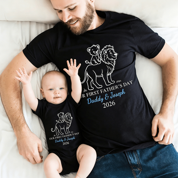 Gepersonaliseerd Lijn Art Dier Onze Eerste Vaderdag 100% Katoenen T-shirt Baby rompertje met Naam en Jaar Verjaardag Vaderdag Cadeau voor Baby Vader