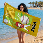 Personalized Multicolor Ball Sports Cartoon Character Oversized Quick Dry Beach Towel with Name Beach Party Birthday Gift for Ball Sports Lovers