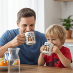 Personalisierte Papa & Baby Bär Design 11 oz 15 oz Keramik Becher mit Namen und Untersetzer Vatertag Geburtstag Geschenk für Papa Papa