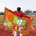 Personalized Multicolor Ball Sports Cartoon Character Oversized Quick Dry Beach Towel with Name Beach Party Birthday Gift for Ball Sports Lovers