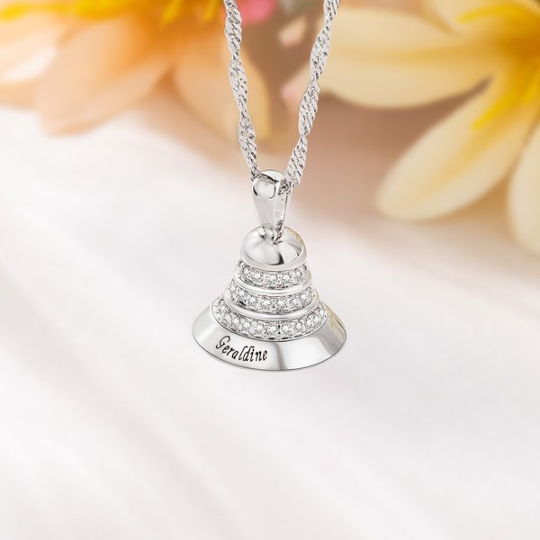 Gepersonaliseerde sierlijke zirkonia bel hanger ketting met gegraveerde naam Herinnering Healing Herstel Gift voor kankerbestrijders overlevenden