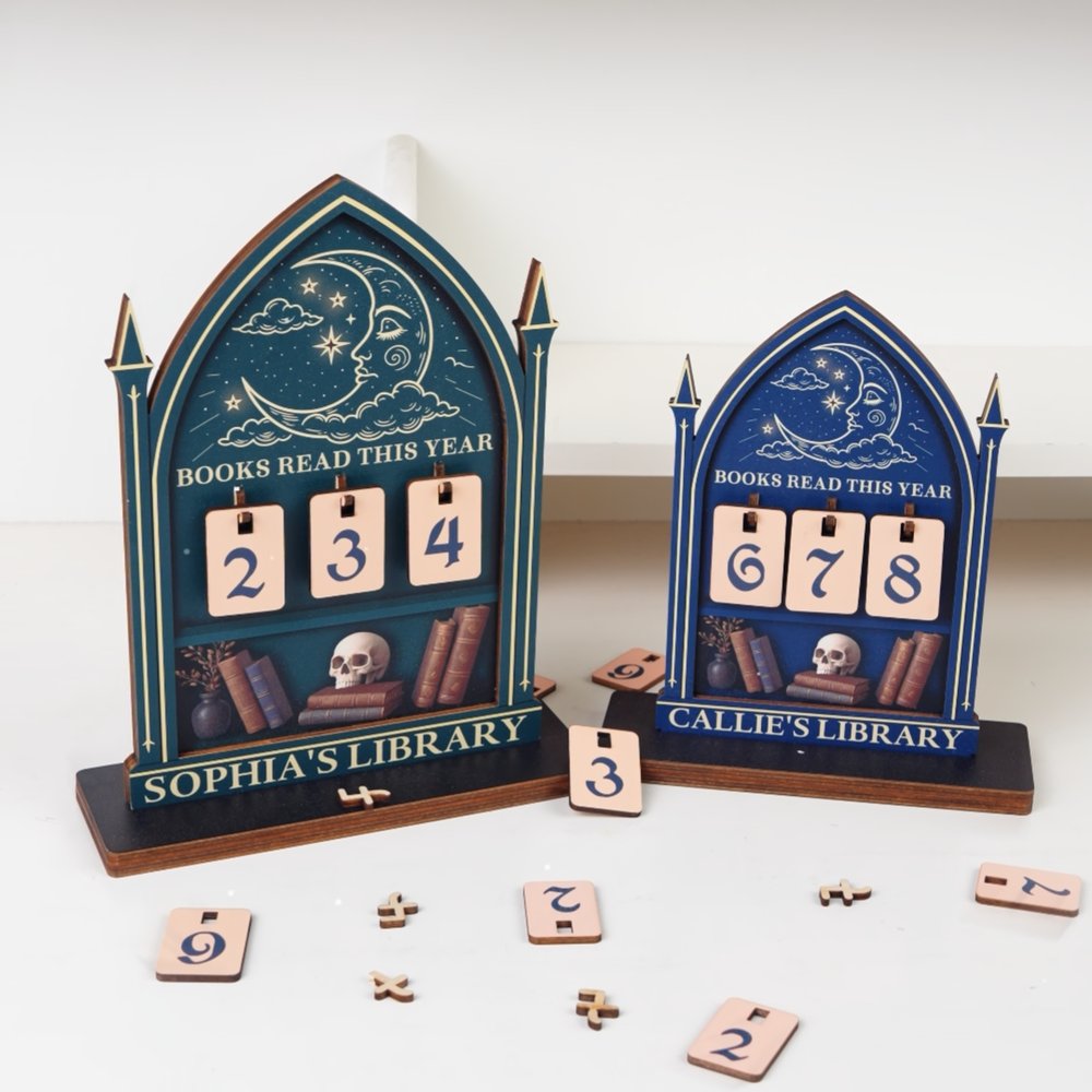 Personalized Books Read This Year Gothic Wooden Books Read Tracker with Text and 30 Number Blocks Bookshelf Decor Birthday Gift for Reader Book Lover 3