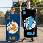 Personalised Basketball Player Silhouette Quick Dry Oversized Beach Towel with Name and Number Beach Party Summer Holiday Gift for Basketball Lover