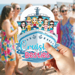Personalized Cartoon Besties Character Cruise Ship Fridge Magnet with Name Home Decor Summer Travel Birthday Gift for Besties Friends