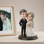 Personalized Cartoon Wedding Couple Photo Figurine Ornament with Text Desk Decor Wedding Gift for Couple