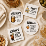 Personalized Retro Beverage Design Square Round Ceramic Coaster with Name Home Decor Birthday Coffee Bar Gift for Family Friend