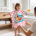 Personalised Cartoon Surfing Animals Quick-Dry Hooded Beach Towel with Name Beach Vacation Pool Party Birthday Gift for Kids Boys Girls