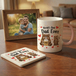 Personalisierte Papa & Baby Bär Design 11 oz 15 oz Keramik Becher mit Namen und Untersetzer Vatertag Geburtstag Geschenk für Papa Papa