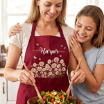 Personalized Birth Flower Apron with Name and Pocket Birthday Mother's Day Gift for Mother Grandma