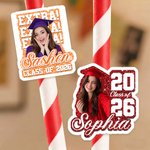 Personalised Colourful Sequins Graduate Photo Stickers with Name and Year Graduation Gift for Graduate