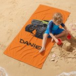 Spersonalizowany kolorowy ręcznik plażowy Cool Truck Soft Quick Dry z imieniem Letnie wakacje Urodzinowy prezent na plażę dla chłopców Dzieci Nastolatki Miłośnicy ciężarówek