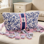 Personalised Chinoiserie Monogram Mahjong Tile Pouch Large Capacity Makeup Bag with Initials Travel Birthday Anniversary Gift for Mahjong Lovers